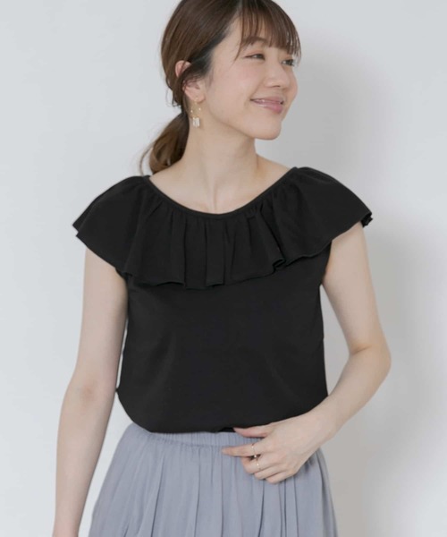 URBAN RESEARCH Sonny Label（アーバンリサーチサニーレーベル）の「フリルTシャツ（Tシャツ/カットソー・レディース・ブラウン/グレー系その他/ブラック・FREE）」の2枚目の写真