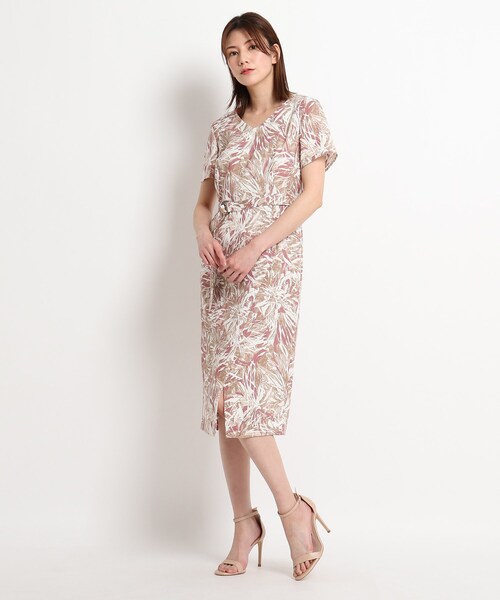 セール 洗える リゾートリーフ柄ナローワンピース ワンピース Coup 洗える De Chance ワンピース Chance クード