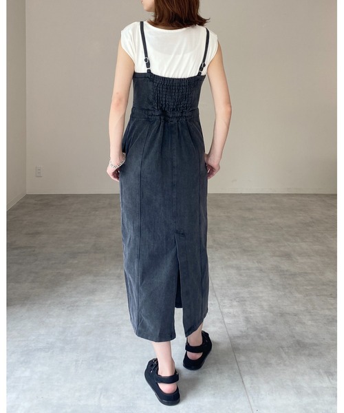She's Closet(シーズクローゼット)の「ハイウエスト切り替えデニムツイルロングジャンパースカートワンピース(ジャンパースカート・レディース・ブラック/グレー/オフホワイト/ブルー・FREE)」の21枚目の写真