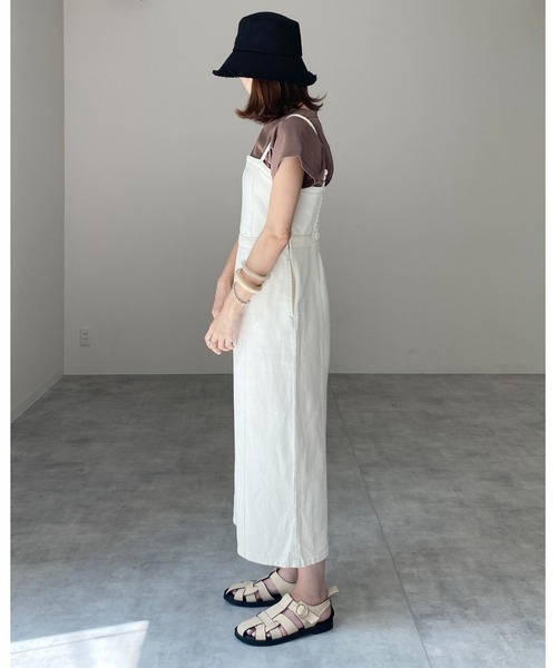 She's Closet(シーズクローゼット)の「ハイウエスト切り替えデニムツイルロングジャンパースカートワンピース(ジャンパースカート・レディース・ブラック/グレー/オフホワイト/ブルー・FREE)」の17枚目の写真