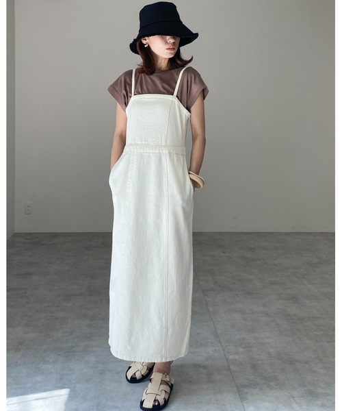 She's Closet(シーズクローゼット)の「ハイウエスト切り替えデニムツイルロングジャンパースカートワンピース(ジャンパースカート・レディース・ブラック/グレー/オフホワイト/ブルー・FREE)」の13枚目の写真