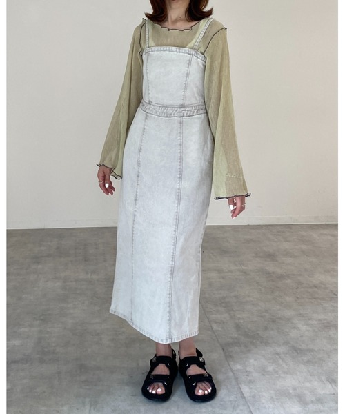 She's Closet(シーズクローゼット)の「ハイウエスト切り替えデニムツイルロングジャンパースカートワンピース(ジャンパースカート・レディース・ブラック/グレー/オフホワイト/ブルー・FREE)」の18枚目の写真