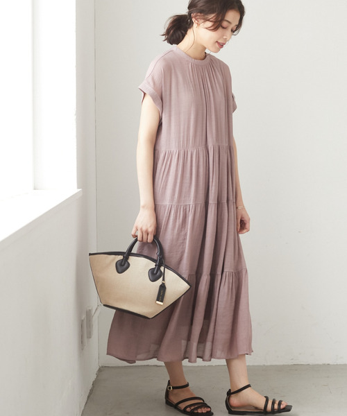 ELENCARE DUE(エレンカーレデュエ)の「・ELENCARE DUE スラブティアードワンピース*(ワンピース・レディース・ブラック/ネイビー/ピンク/ライトベージュ・FREE)」の4枚目の写真