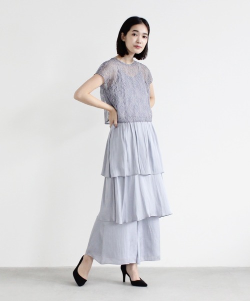 レース×ティアードオールインワン