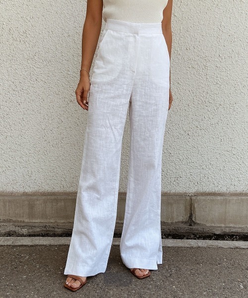 esutoreja(エストレジャ)の「ハイウエストリネンパンツ(その他パンツ・レディース・キナリ/ホワイト/ベージュ・M/S)」の1枚目の写真