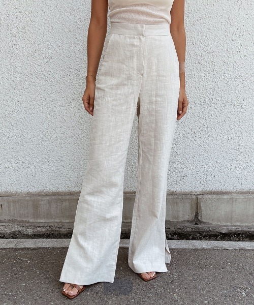 esutoreja(エストレジャ)の「ハイウエストリネンパンツ(その他パンツ・レディース・キナリ/ホワイト/ベージュ・M/S)」の2枚目の写真