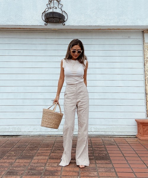 esutoreja(エストレジャ)の「ハイウエストリネンパンツ(その他パンツ・レディース・キナリ/ホワイト/ベージュ・M/S)」の6枚目の写真