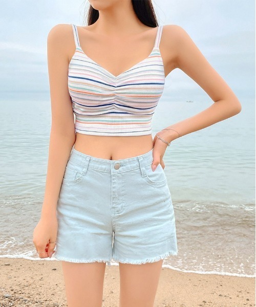 chuu(チュー)の「CHUU マルチボーダーブラトップ(Tシャツ/カットソー・レディース・ベージュ/アイボリー・FREE)」の18枚目の写真