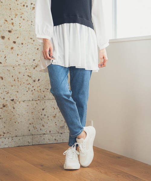 GLOBAL WORK（グローバルワーク）の「ウツクシルエットデニムスリム/954886（デニムパンツ・レディース・ブラック/ネイビー/サックスブルー/ダークグレー・SMALL/MEDIUM/LARGE/X-SMALL）」の9枚目の写真