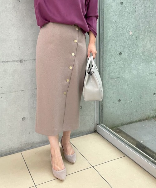 RIVE DROITE（リヴドロワ）の「女らしさを盛り上げる　ブークレボタンスカート（スカート・レディース・ミント/ピンク・36/38）」の2枚目の写真