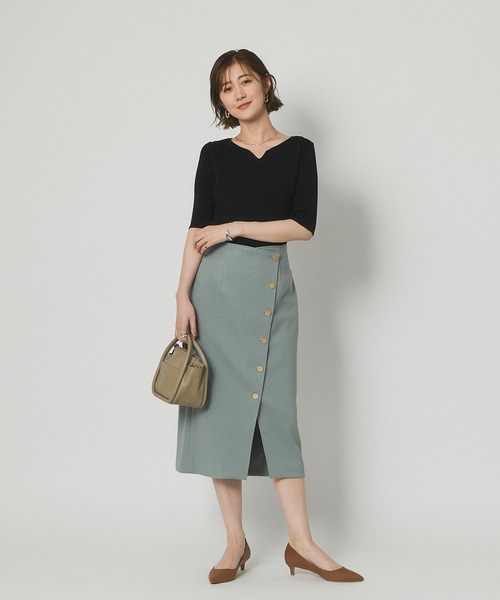 RIVE DROITE（リヴドロワ）の「女らしさを盛り上げる　ブークレボタンスカート（スカート・レディース・ミント/ピンク・36/38）」の9枚目の写真