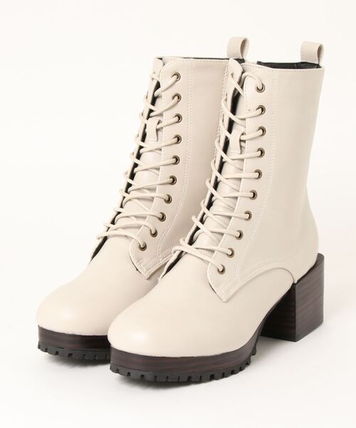 Zipper（ジッパー）の「【Zipper】<2021AW>ミドル丈レースアップブーツ（ブーツ・レディース・ブラック/アイボリー/ダークブラウン・M/L/S/LL）」の2枚目の写真