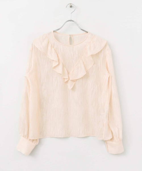 KBF+（ケービーエフプラス）の「KBF+　シアーフリルブラウス∴（シャツ/ブラウス・レディース・ネイビー/ホワイト系その他/ピンク系その他・ONE）」の10枚目の写真