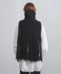 HYKE / ハイク 20AW 11205 RIBED WOOL TURTLE NECK SWEATER CAPE タートルネック フリンジ ケープ ニットベスト 60567208_b_03_215.jpg