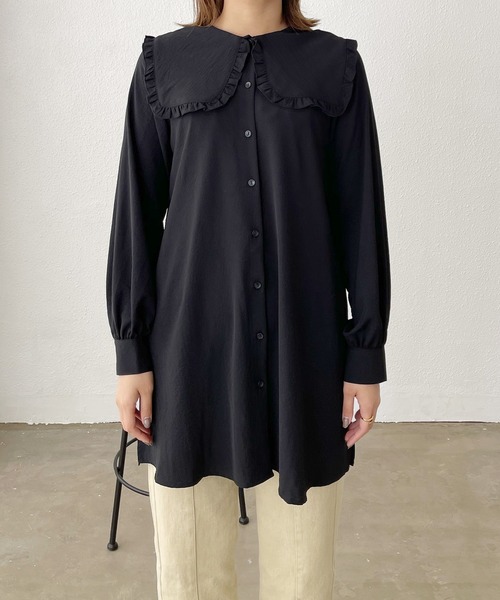 Shelly island(シェリーアイランド)の「フリル襟チュニックブラウス(シャツ/ブラウス・レディース・ホワイト/ブラック・M)」の12枚目の写真