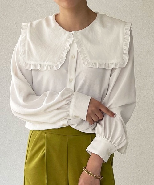 Shelly island(シェリーアイランド)の「フリル襟チュニックブラウス(シャツ/ブラウス・レディース・ホワイト/ブラック・M)」の6枚目の写真