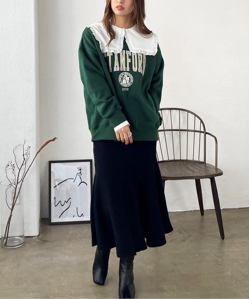 Shelly island(シェリーアイランド)の「フリル襟チュニックブラウス(シャツ/ブラウス・レディース・ホワイト/ブラック・M)」の8枚目の写真