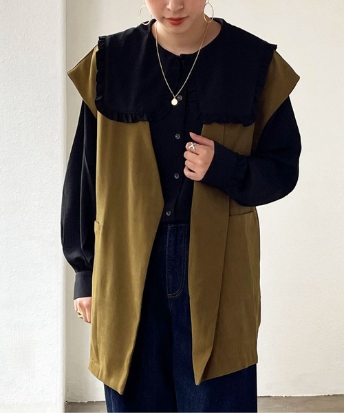 Shelly island(シェリーアイランド)の「フリル襟チュニックブラウス(シャツ/ブラウス・レディース・ホワイト/ブラック・M)」の10枚目の写真