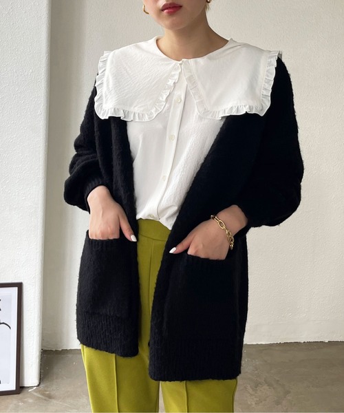 Shelly island(シェリーアイランド)の「フリル襟チュニックブラウス(シャツ/ブラウス・レディース・ホワイト/ブラック・M)」の4枚目の写真