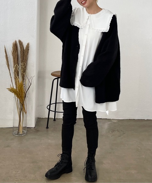 Shelly island(シェリーアイランド)の「フリル襟チュニックブラウス(シャツ/ブラウス・レディース・ホワイト/ブラック・M)」の19枚目の写真