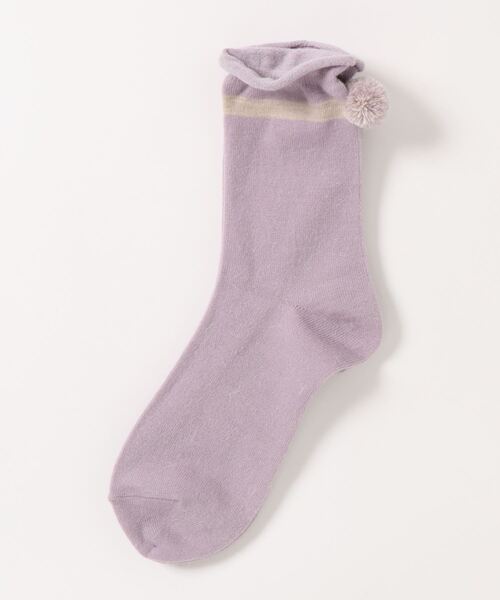 Samansa Mos2（サマンサ モスモス）の「ぽんぽん付ラインソックス（ソックス/靴下・レディース・ベージュ/モカ/ラベンダー・ﾌﾘ-）」の3枚目の写真