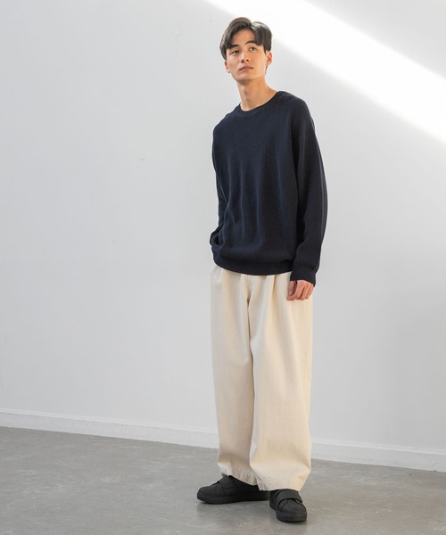 niko and...（ニコアンド）の「ベーシック畦編みニットプルオーバー（ニット/セーター・メンズ・ネイビー/オフホワイト・SMALL/MEDIUM/LARGE）」の4枚目の写真