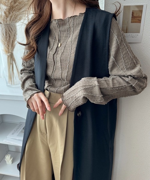 classicalelf（クラシカルエルフ）の「知的さを+1。大人こなれ感叶う定番ロングジレ（ベスト・レディース・ブラック/ベージュ/アイボリー・SMALL/MEDIUM/LARGE/X-LARGE）」の7枚目の写真