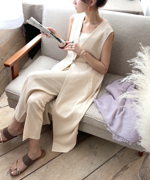 セール】知的さを+1。大人こなれ感叶う定番ロングジレ（ベスト