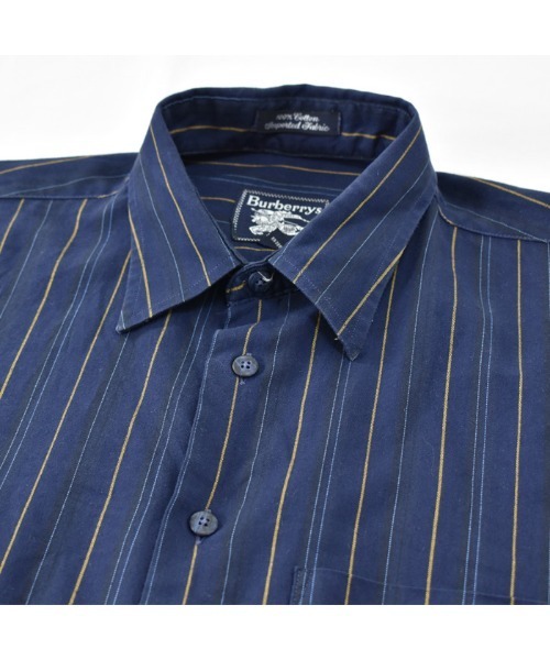 BURBERRY(バーバリー)の「【ヴィンテージ古着】90's Burberry/バーバリー ストライプ柄 ロングスリーブシャツ USA製(シャツ/ブラウス・メンズ・ネイビー・MEDIUM)」の4枚目の写真