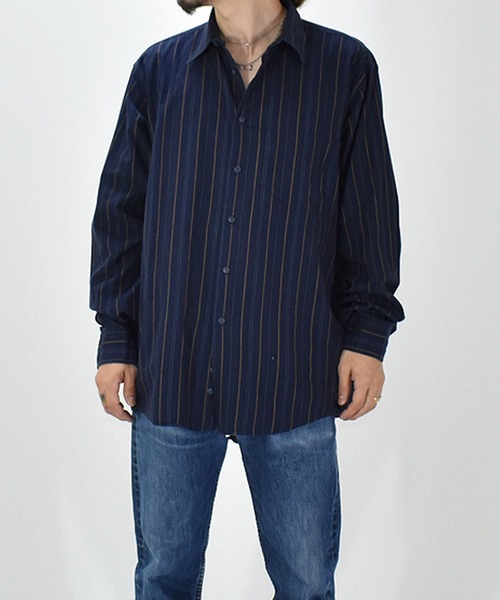 BURBERRY(バーバリー)の「【ヴィンテージ古着】90's Burberry/バーバリー ストライプ柄 ロングスリーブシャツ USA製(シャツ/ブラウス・メンズ・ネイビー・MEDIUM)」の10枚目の写真