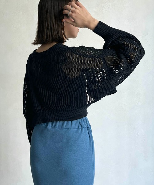 CAPRICIEUX LE'MAGE（カプリシューレマージュ）の「〈セットアイテム〉メッシュボレロキャミSET（ニット/セーター・レディース・オフホワイト/ブラック/グレー・FREE）」の7枚目の写真