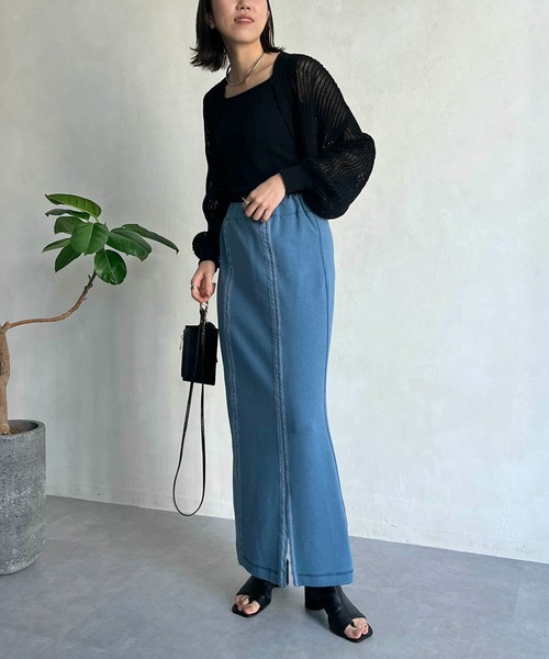 CAPRICIEUX LE'MAGE（カプリシューレマージュ）の「〈セットアイテム〉メッシュボレロキャミSET（ニット/セーター・レディース・オフホワイト/ブラック/グレー・FREE）」の8枚目の写真