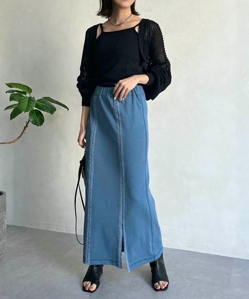 CAPRICIEUX LE'MAGE（カプリシューレマージュ）の「〈セットアイテム〉メッシュボレロキャミSET（ニット/セーター・レディース・オフホワイト/ブラック/グレー・FREE）」の10枚目の写真