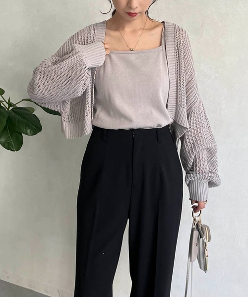 CAPRICIEUX LE'MAGE（カプリシューレマージュ）の「〈セットアイテム〉メッシュボレロキャミSET（ニット/セーター・レディース・オフホワイト/ブラック/グレー・FREE）」の14枚目の写真