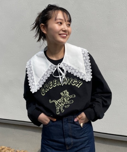 ECRIRE(エクリール)の「【komiコラボ】GILDANタイガーモチーフプリントロンT(Tシャツ/カットソー・レディース・ブラック/ベージュ/グレー・フリー)」の2枚目の写真