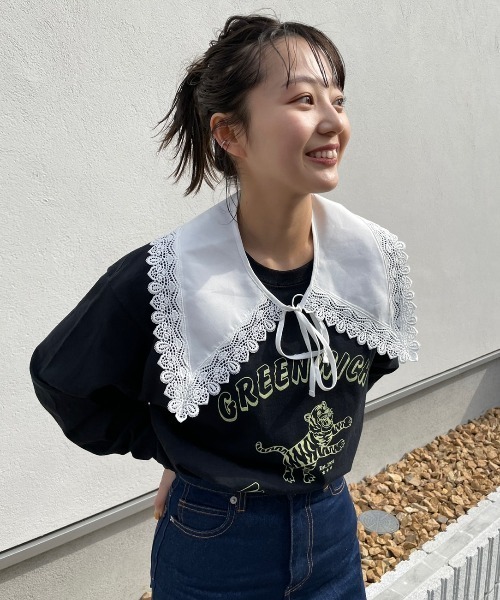ECRIRE(エクリール)の「【komiコラボ】GILDANタイガーモチーフプリントロンT(Tシャツ/カットソー・レディース・ブラック/ベージュ/グレー・フリー)」の4枚目の写真