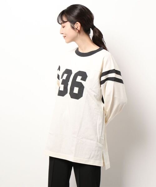 Samansa Mos2(サマンサ モスモス)の「ナンバーパッチワークTシャツ(Tシャツ/カットソー・レディース・ベージュ/オフホワイト/イエロー・フリ-)」の6枚目の写真