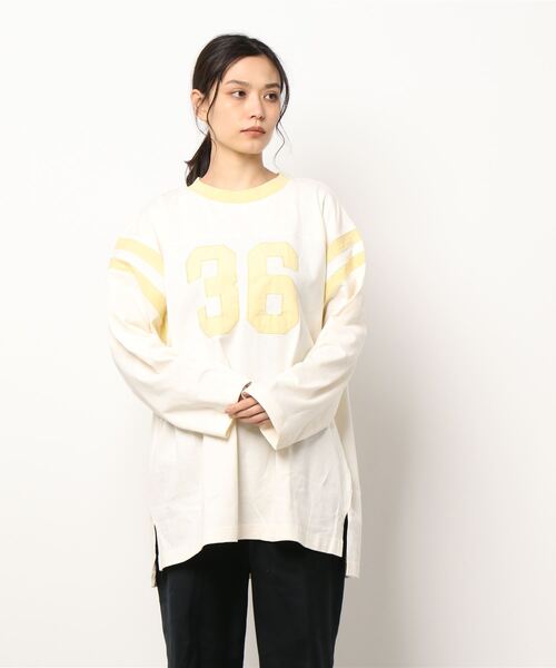 Samansa Mos2(サマンサ モスモス)の「ナンバーパッチワークTシャツ(Tシャツ/カットソー・レディース・ベージュ/オフホワイト/イエロー・フリ-)」の7枚目の写真