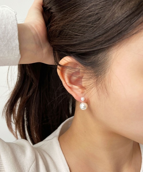 CEMONEMO(セモネモ)の「2way ダブルボール バックキャッチピアス(ピアス(両耳用)・レディース・ゴールド/シルバー/ホワイト・FREE)」の12枚目の写真