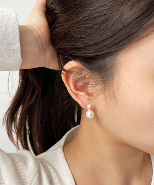 CEMONEMO(セモネモ)の「2way ダブルボール バックキャッチピアス(ピアス(両耳用)・レディース・ゴールド/シルバー/ホワイト・FREE)」の17枚目の写真