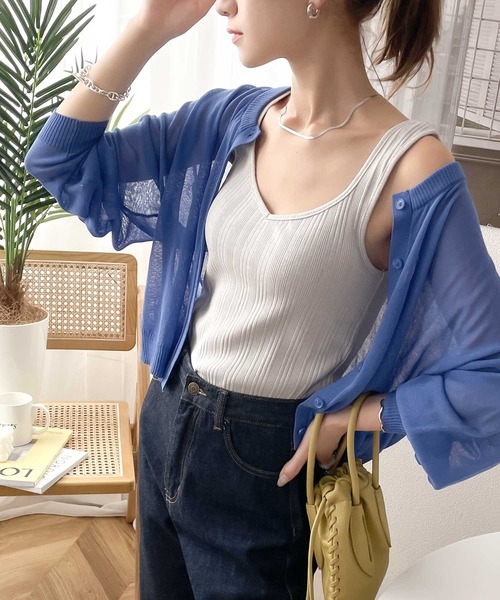 mily bilet（ミウィビレット）の「【mily bilet】日焼け・冷房対策にも頼れる1枚！透け感×ショート丈の2WAY♪色違いで欲しくなる、2wayショート丈カーディガン（カーディガン/ボレロ・レディース・ブラック/ピンク/オレンジ/グリーン/アイボリー/ブルー/グリーン系その他/パープル/ピンクベージュ・MEDIUM/SMALL/LARGE/X-LARGE）」の16枚目の写真