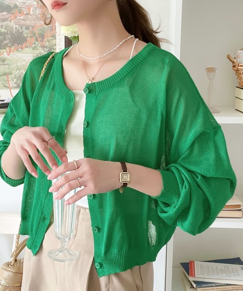 mily bilet（ミウィビレット）の「【mily bilet】日焼け・冷房対策にも頼れる1枚！透け感×ショート丈の2WAY♪色違いで欲しくなる、2wayショート丈カーディガン（カーディガン/ボレロ・レディース・ブラック/ピンク/オレンジ/グリーン/アイボリー/ブルー/グリーン系その他/パープル/ピンクベージュ・MEDIUM/SMALL/LARGE/X-LARGE）」の22枚目の写真