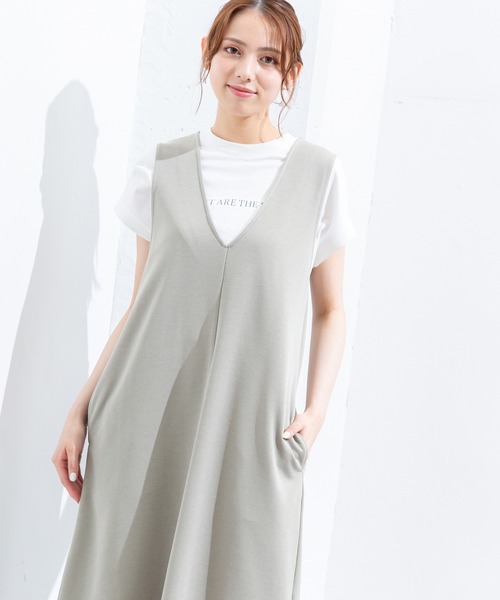 Honeys（ハニーズ）の「Ｖネックジャンスカ（ジャンパースカート・レディース・モカ/ネイビー/カーキ/ブラック・M/S/L/LL）」の22枚目の写真
