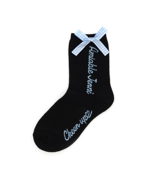 JENNI love（ジェニィラブ）の「ギンガムリボンクルーソックス（ソックス/靴下・キッズ・ブラック/オフホワイト/サックスブルー・19-21cm/22-24cm）」の2枚目の写真