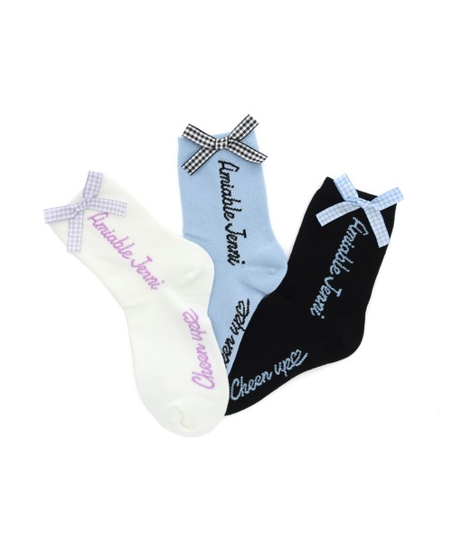 JENNI love（ジェニィラブ）の「ギンガムリボンクルーソックス（ソックス/靴下・キッズ・ブラック/オフホワイト/サックスブルー・19-21cm/22-24cm）」の4枚目の写真