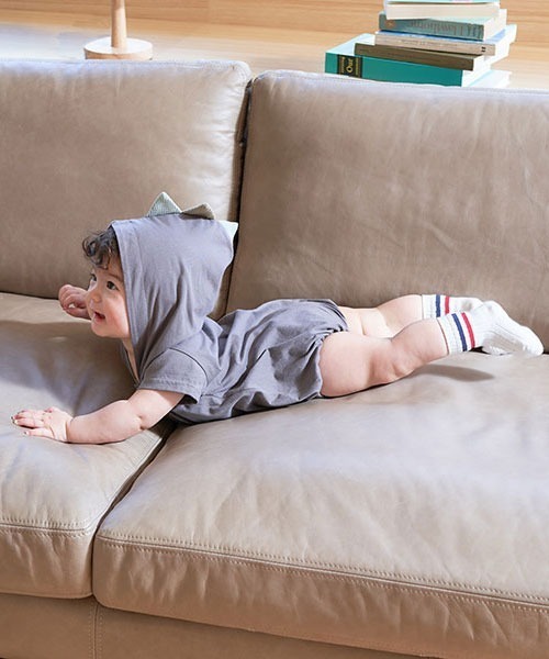 b・ROOM（ビールーム）の「がおー！恐竜ロンパース（ロンパース・キッズ・ブルーグレー/ベージュ/チャコール・70cm/80ｃｍ）」の3枚目の写真