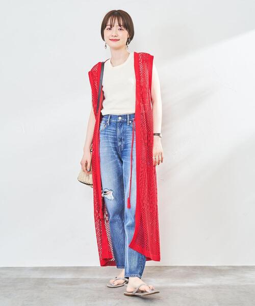 coen（コーエン）の「Market（マーケット）レース編みロングベスト（ベスト・レディース・レッド/ナチュラル・FREE）」の5枚目の写真