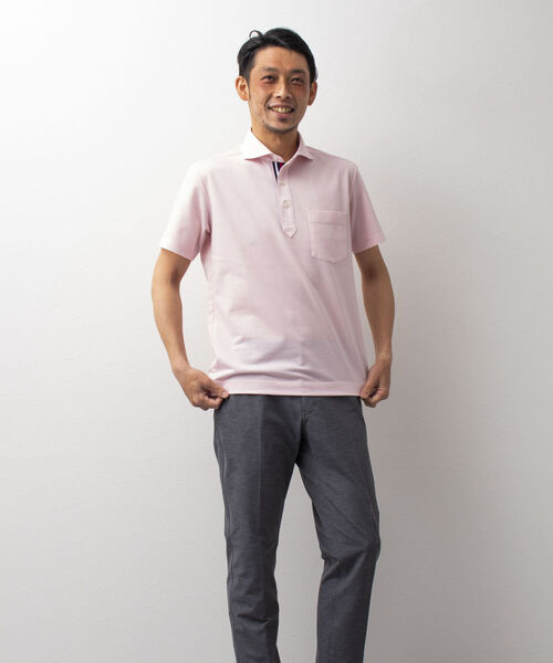 NOLLEY'S goodman（ノーリーズグッドマン）の「T/Cカノコ ニットテープ ポロシャツ(※吸水速乾、ビジネスにも)（ポロシャツ・メンズ・ホワイト/チャコールグレー/ネイビー/ピンク/ブルー/ラベンダー・M/L/S/XL/XXL）」の12枚目の写真