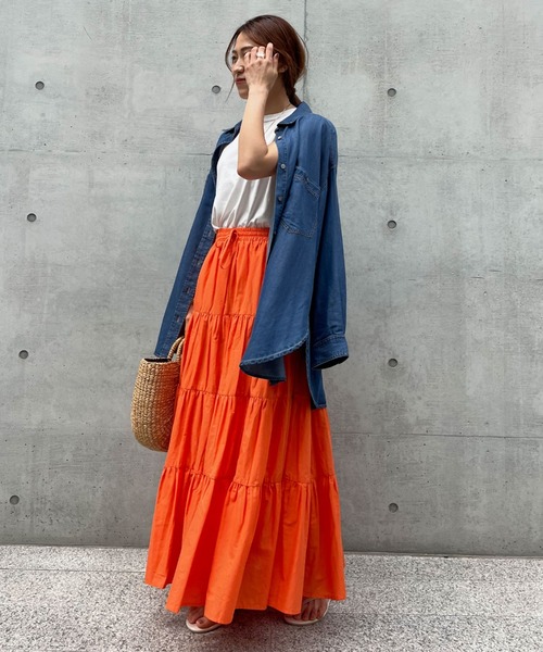 Doux archives（ドゥアルシーヴ）の「［ｗｅｂ限定］綿ローンティアードフレアスカート（スカート・レディース・オフホワイト/ブラック/グリーン/ブルー/オレンジ・FREE）」の14枚目の写真