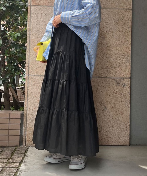 Doux archives（ドゥアルシーヴ）の「［ｗｅｂ限定］綿ローンティアードフレアスカート（スカート・レディース・オフホワイト/ブラック/グリーン/ブルー/オレンジ・FREE）」の8枚目の写真